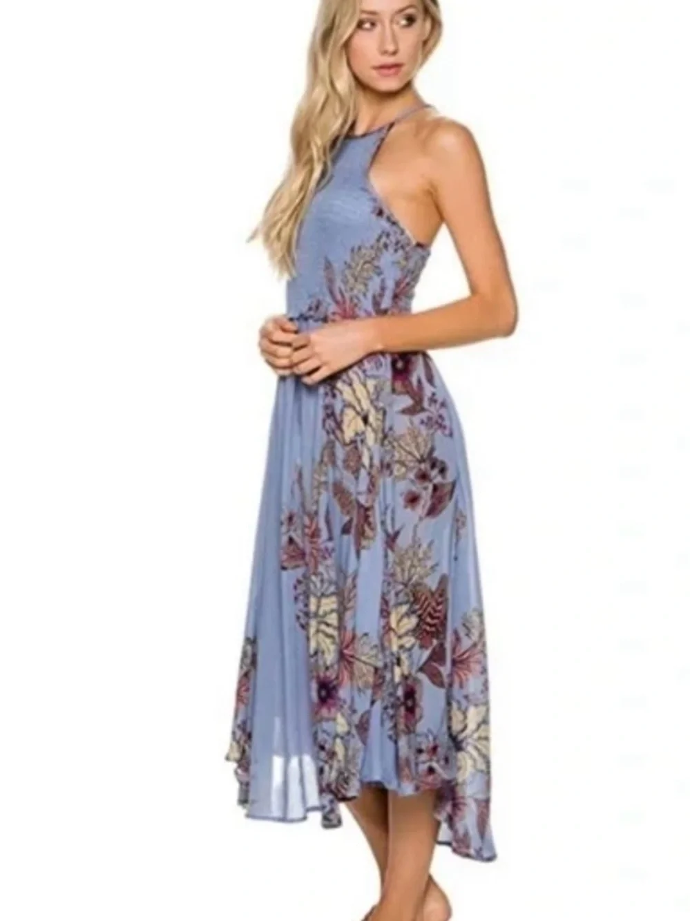 Free People Seasons in the Sun vintage Lavender Floral High-Low Midi Dress
